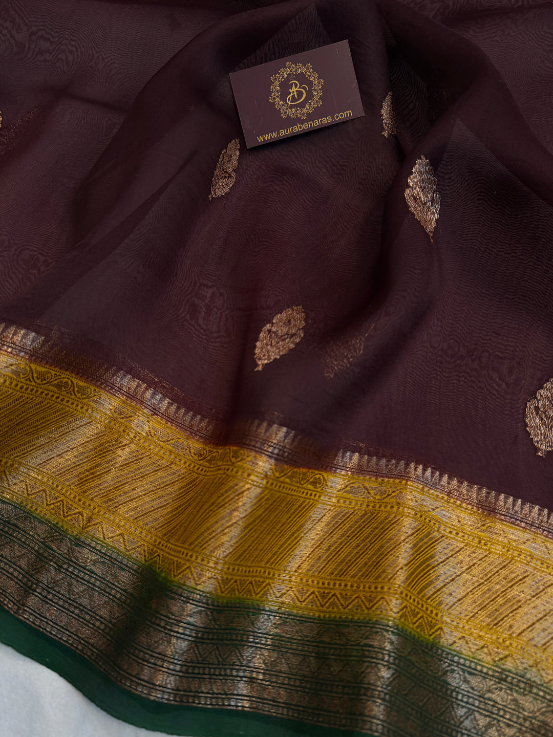 Brown Pure Kora Silk Handloom Banarasi Saree