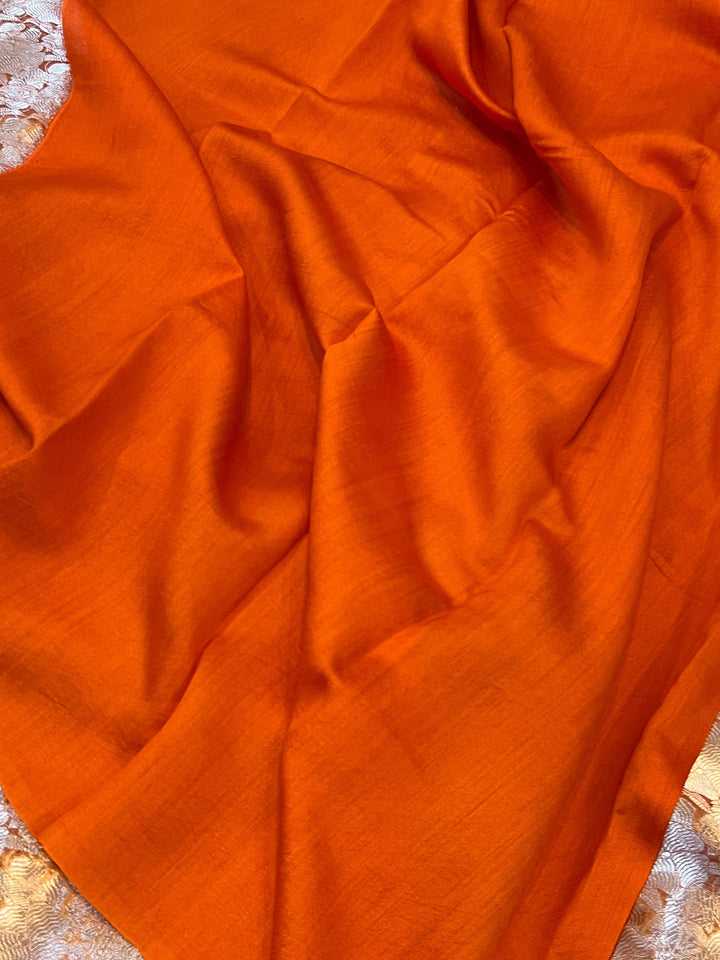 Orange Banarasi Handloom Tissue Silk Saree