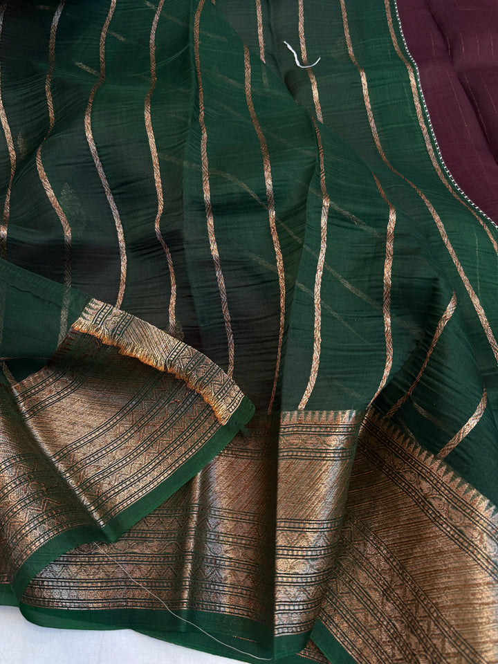 Brown Pure Kora Silk Handloom Banarasi Saree
