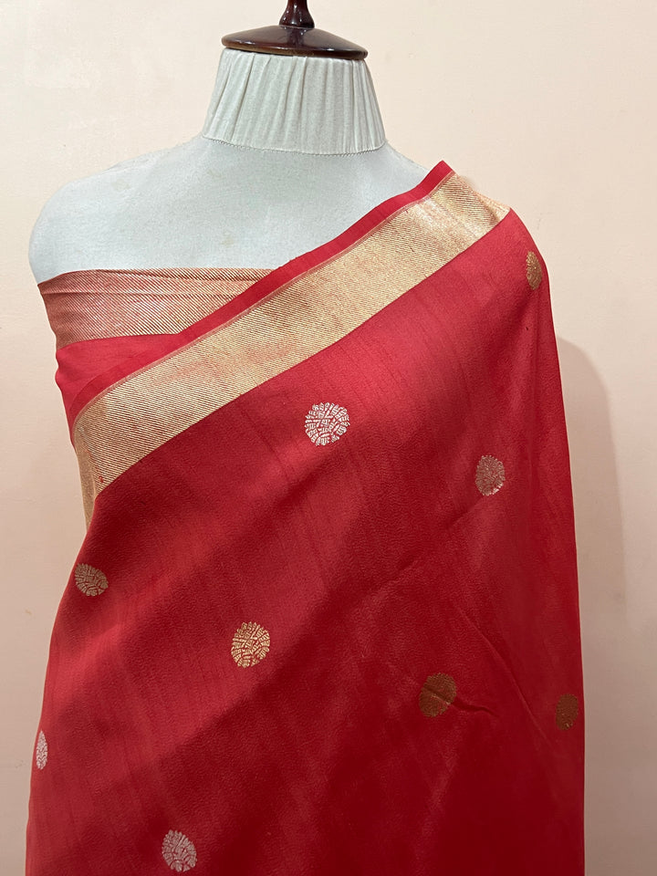 Rust Orange Pure Tussar Silk Handloom Banarasi Saree