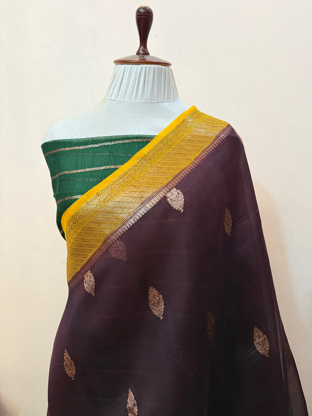 Brown Pure Kora Silk Handloom Banarasi Saree