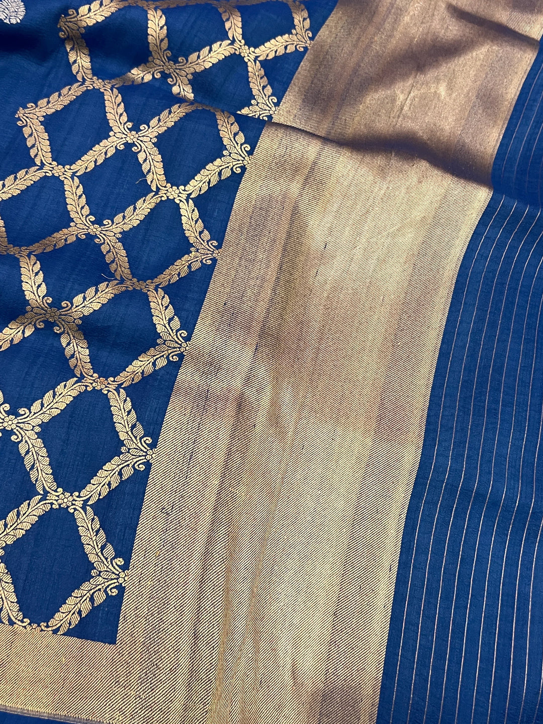 Persion Blue Pure Tussar Silk Handloom Banarasi Saree