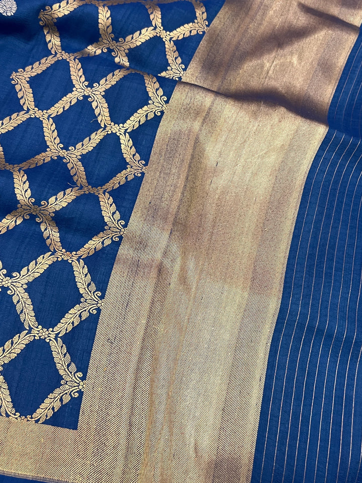 Persion Blue Pure Tussar Silk Handloom Banarasi Saree