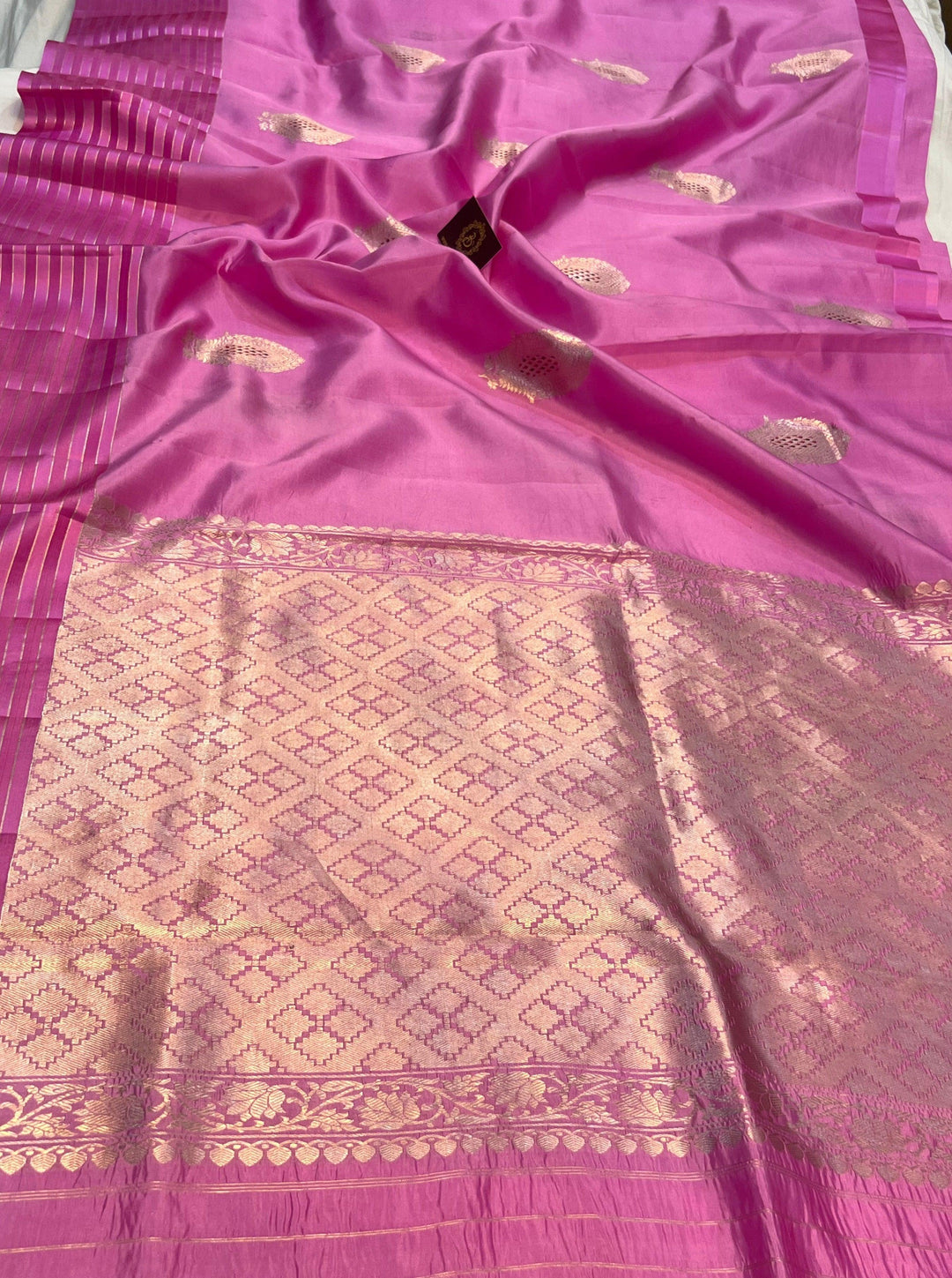 Pastel Pink Pure Banarasi Handloom Silk Saree - Aura Benaras