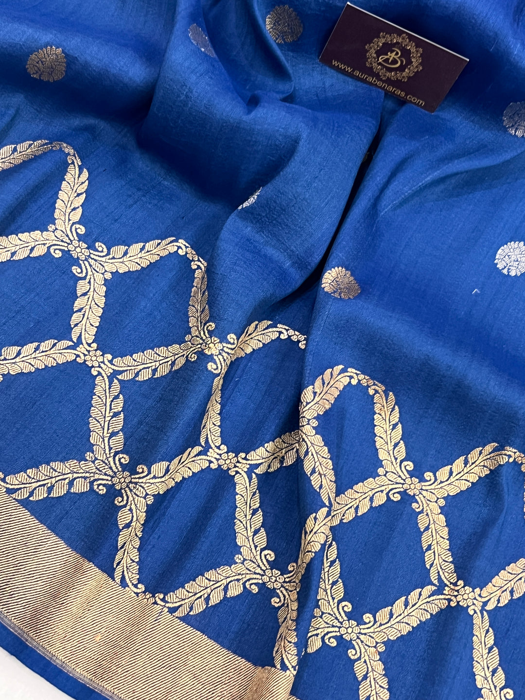 Persion Blue Pure Tussar Silk Handloom Banarasi Saree