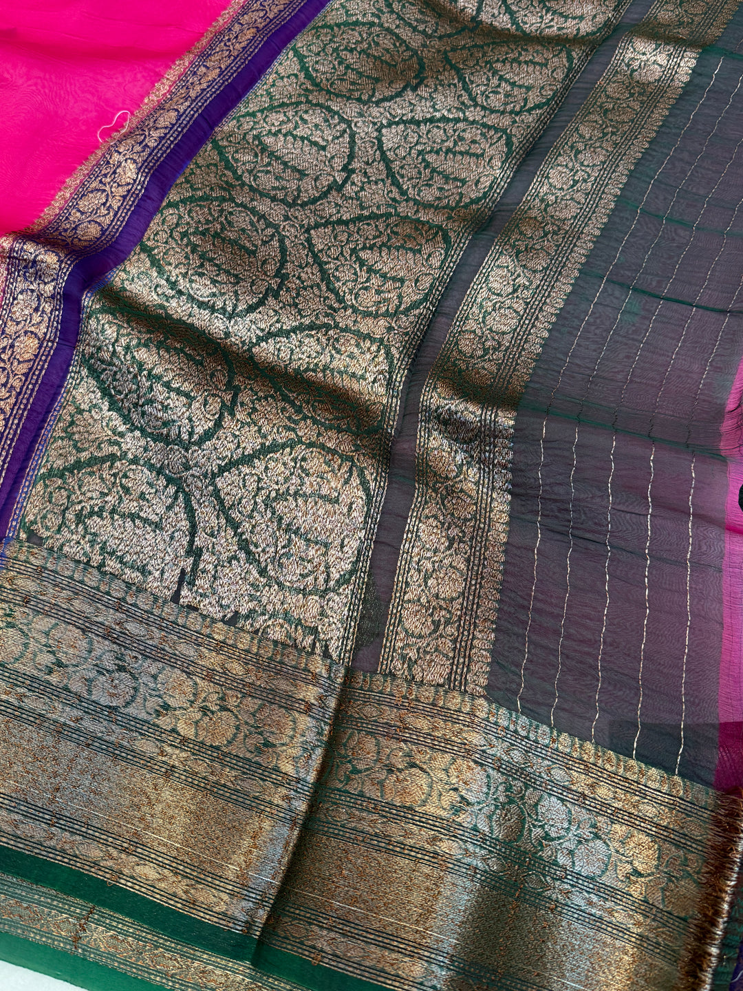 Rani Pink Pure Kora Silk Handloom Banarasi Saree