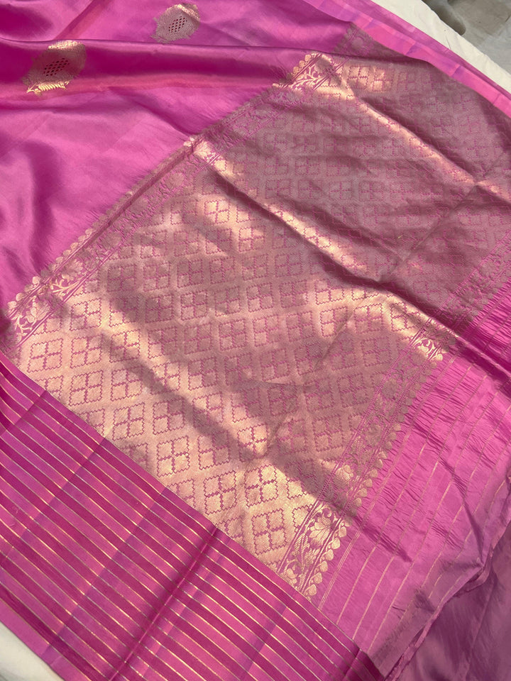 Pastel Pink Pure Banarasi Handloom Silk Saree - Aura Benaras