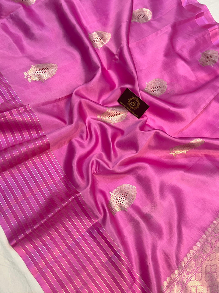 Pastel Pink Pure Banarasi Handloom Silk Saree - Aura Benaras
