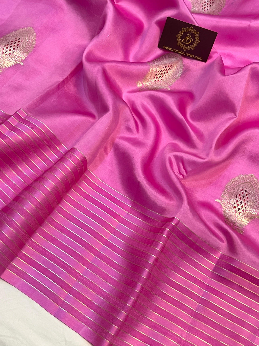 Pastel Pink Pure Banarasi Handloom Silk Saree - Aura Benaras