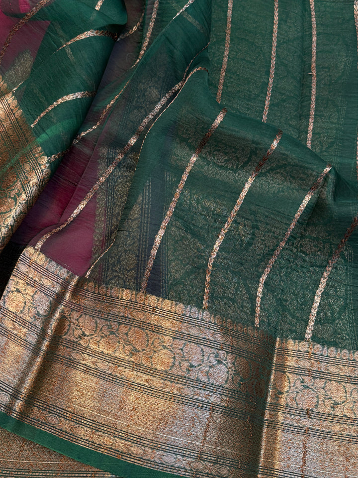 Rani Pink Pure Kora Silk Handloom Banarasi Saree