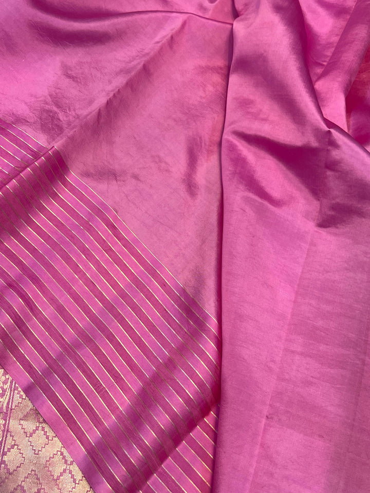 Pastel Pink Pure Banarasi Handloom Silk Saree - Aura Benaras