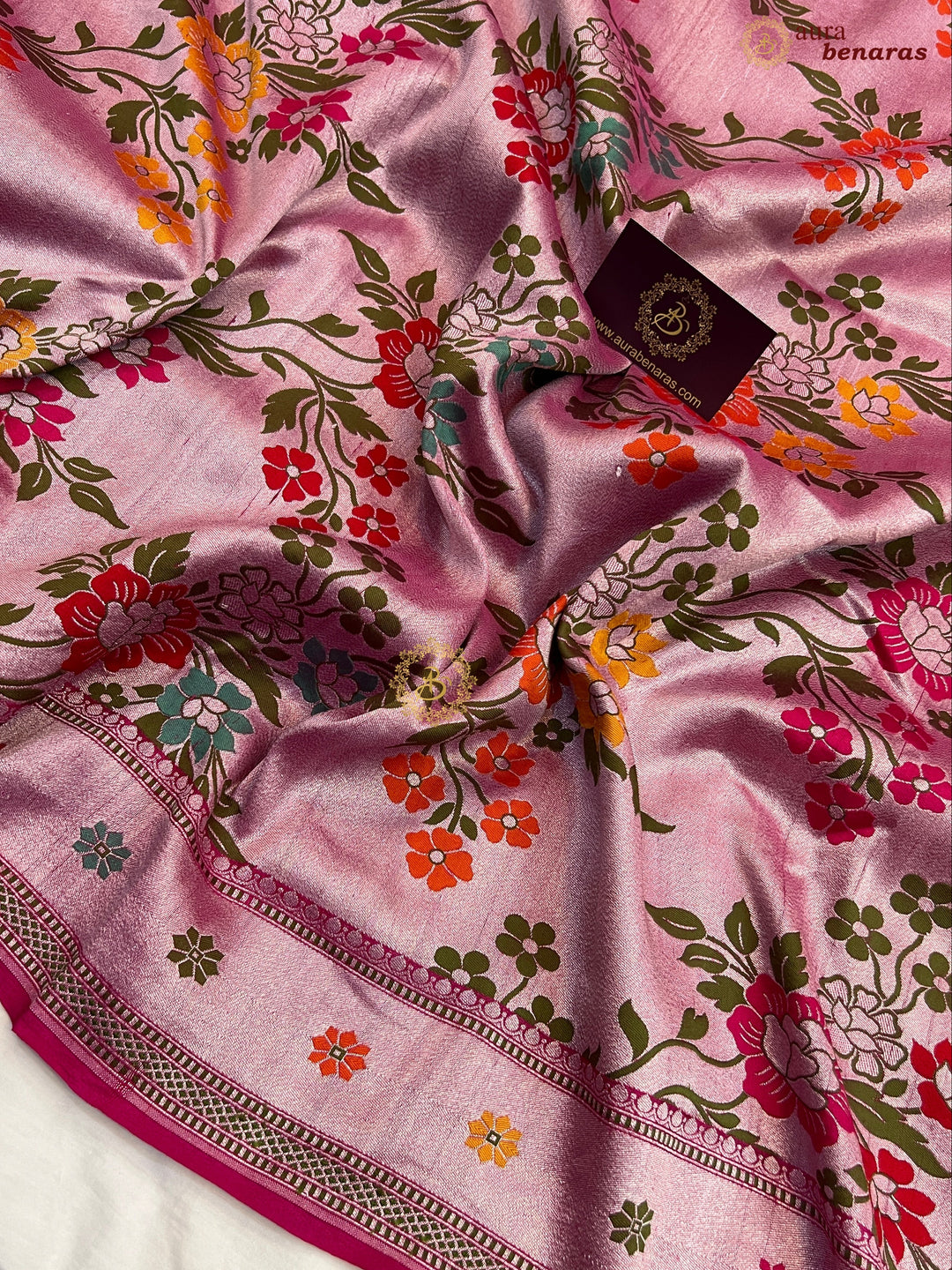 Rani Pink Tussar Georgette Banarasi Saree with Tilfi Meenakari