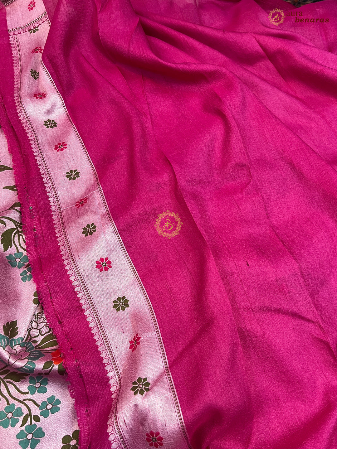 Rani Pink Tussar Georgette Banarasi Saree with Tilfi Meenakari