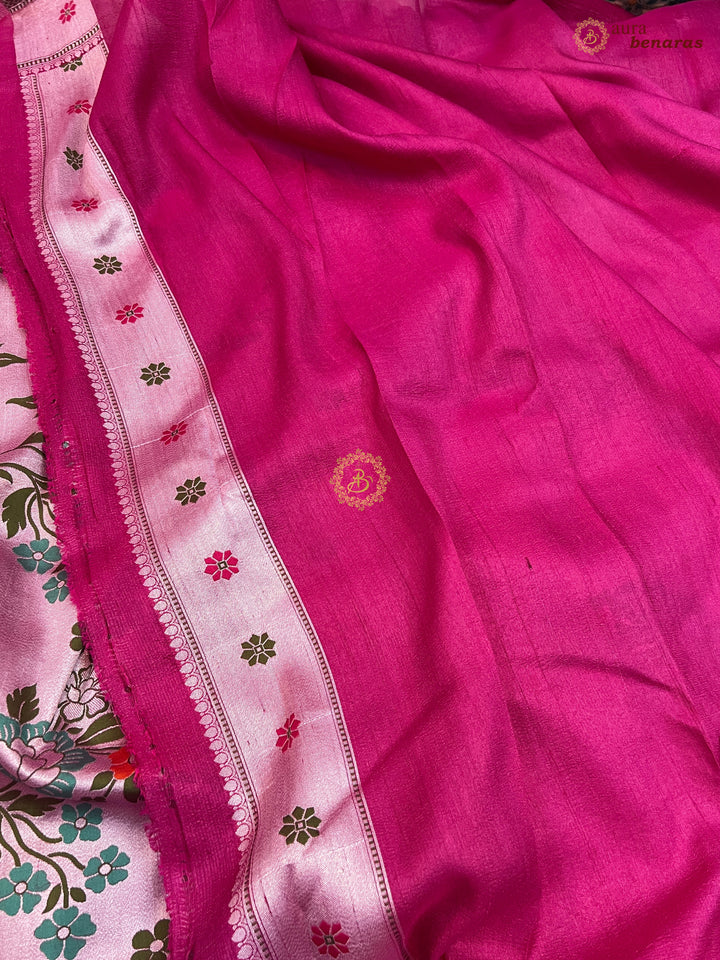 Rani Pink Tussar Georgette Banarasi Saree with Tilfi Meenakari