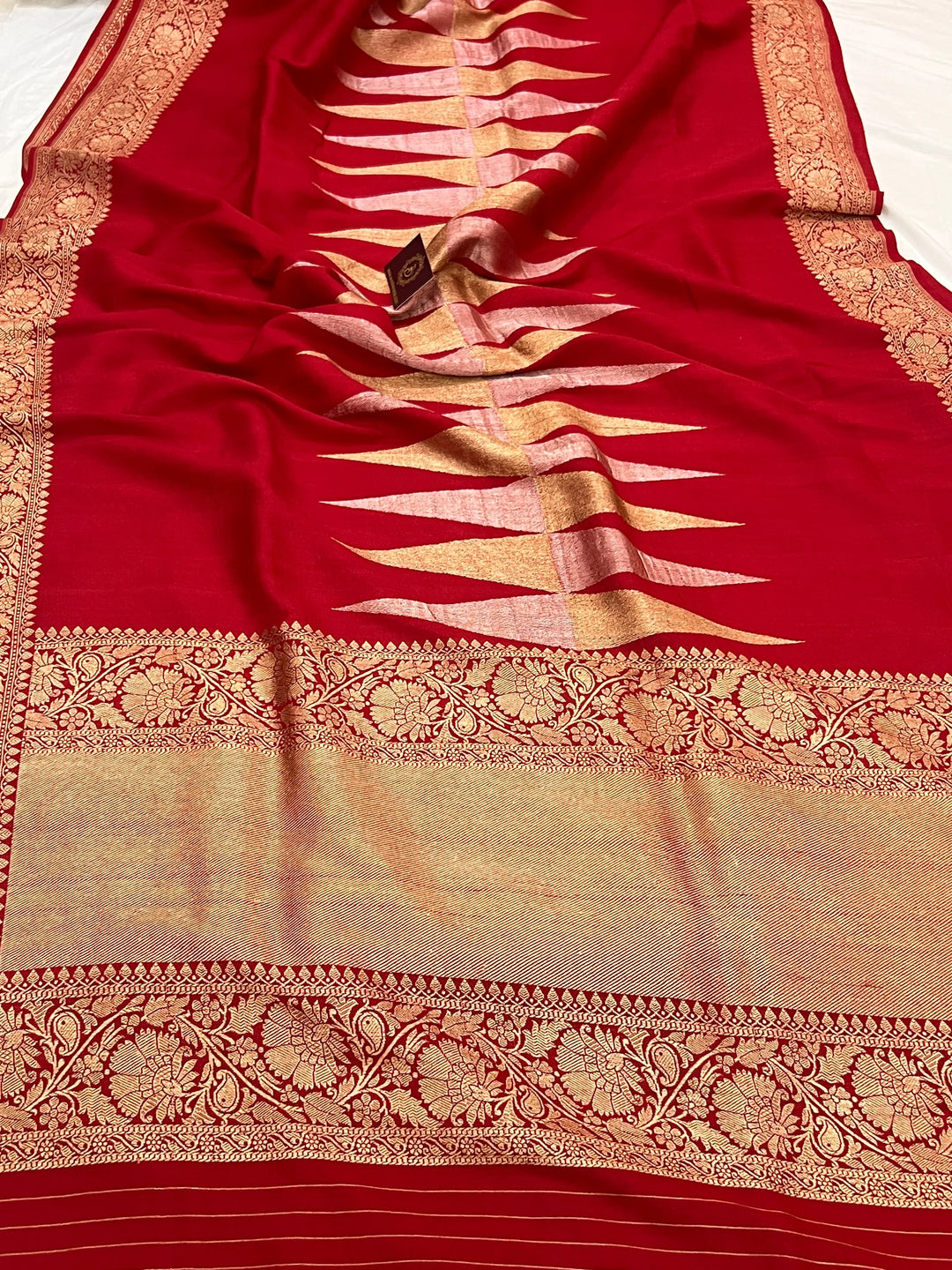 Red Pure Tussar Silk Handloom Banarasi Saree