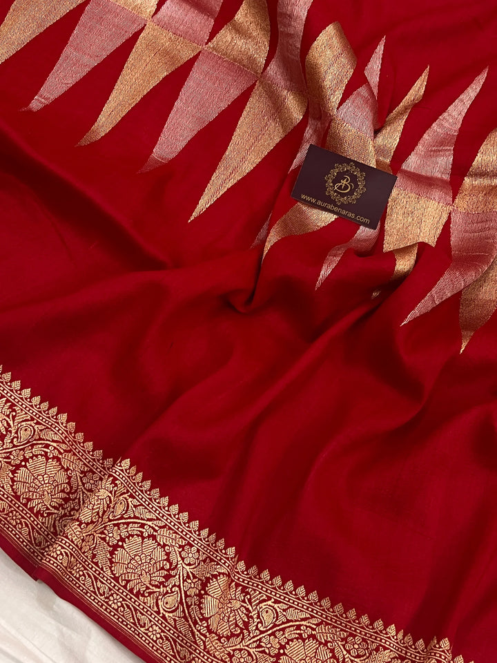 Red Pure Tussar Silk Handloom Banarasi Saree