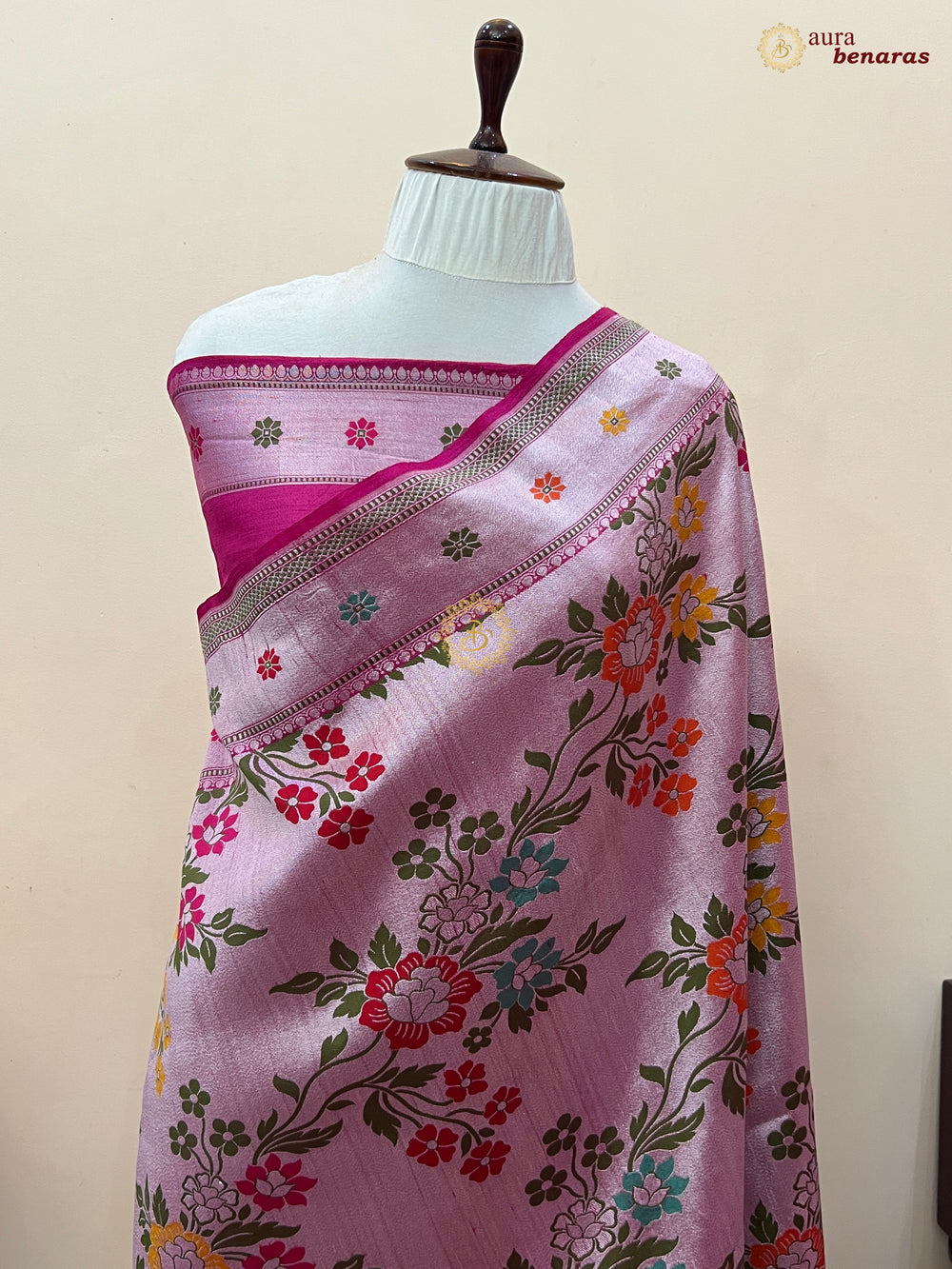 Rani Pink Tussar Georgette Banarasi Saree with Tilfi Meenakari