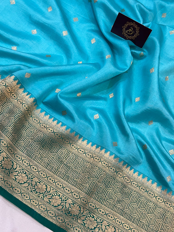 Light Blue Pure Banarasi Handloom Silk Saree - Aura Benaras