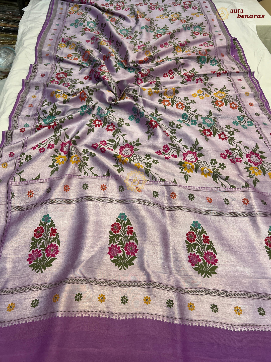 Lavender Tussar Georgette Banarasi Saree with Tilfi Meenakari