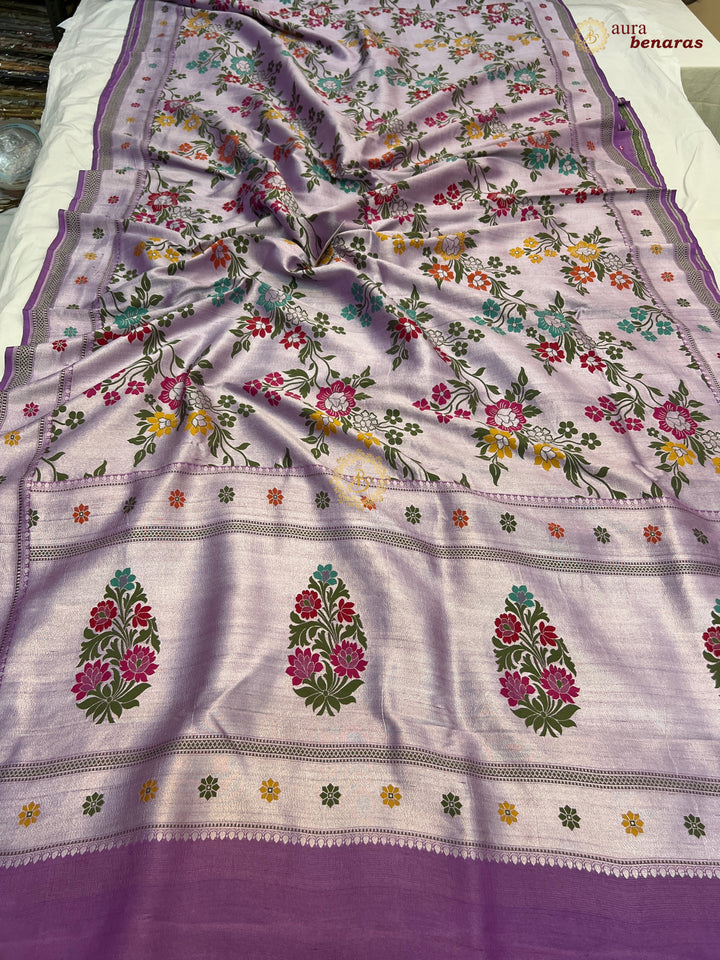 Lavender Tussar Georgette Banarasi Saree with Tilfi Meenakari