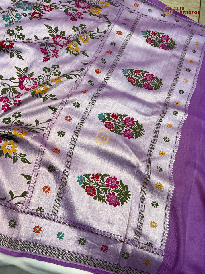 Lavender Tussar Georgette Banarasi Saree with Tilfi Meenakari