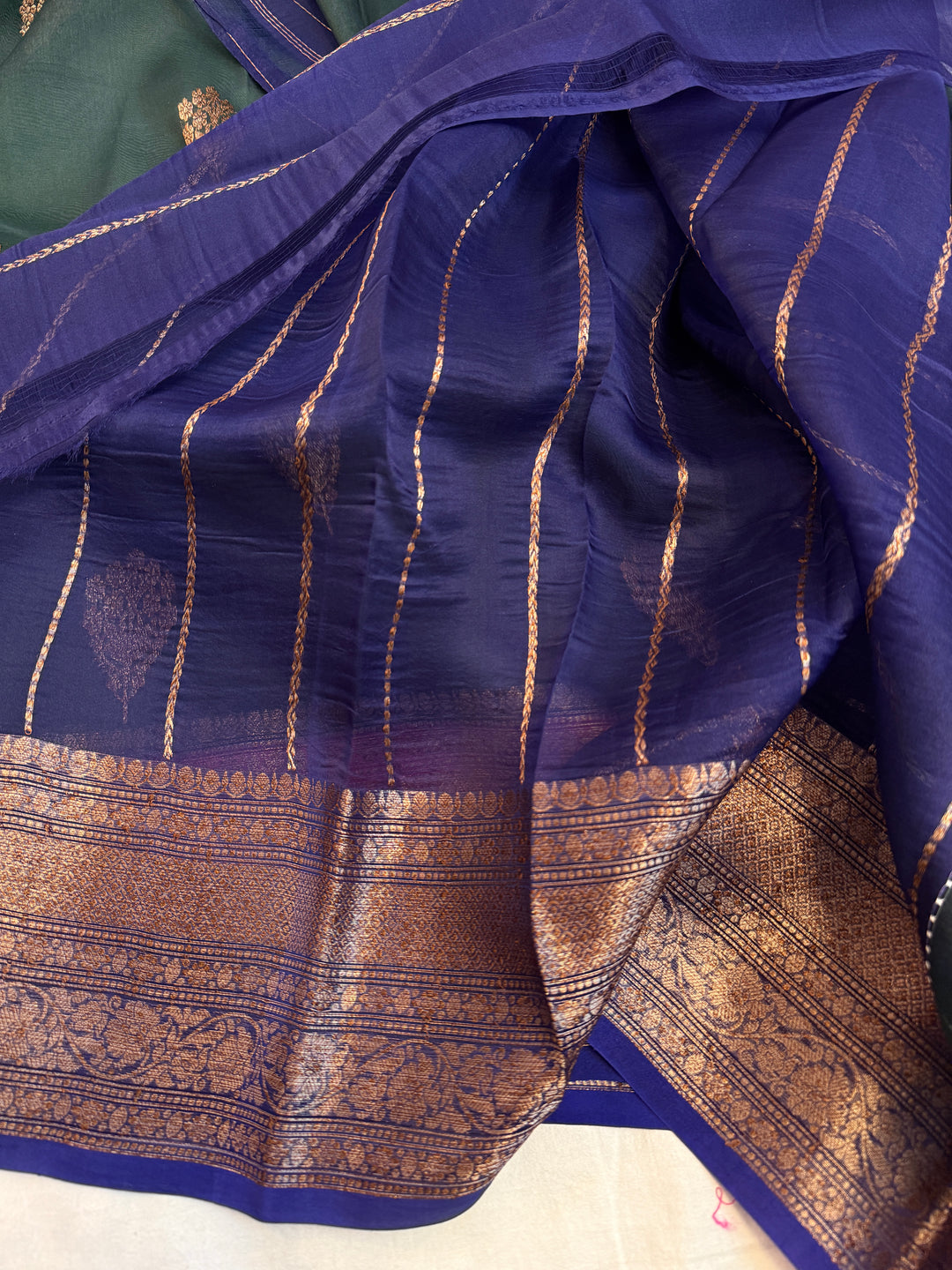 Bottle Green Pure Kora Silk Handloom Banarasi Saree