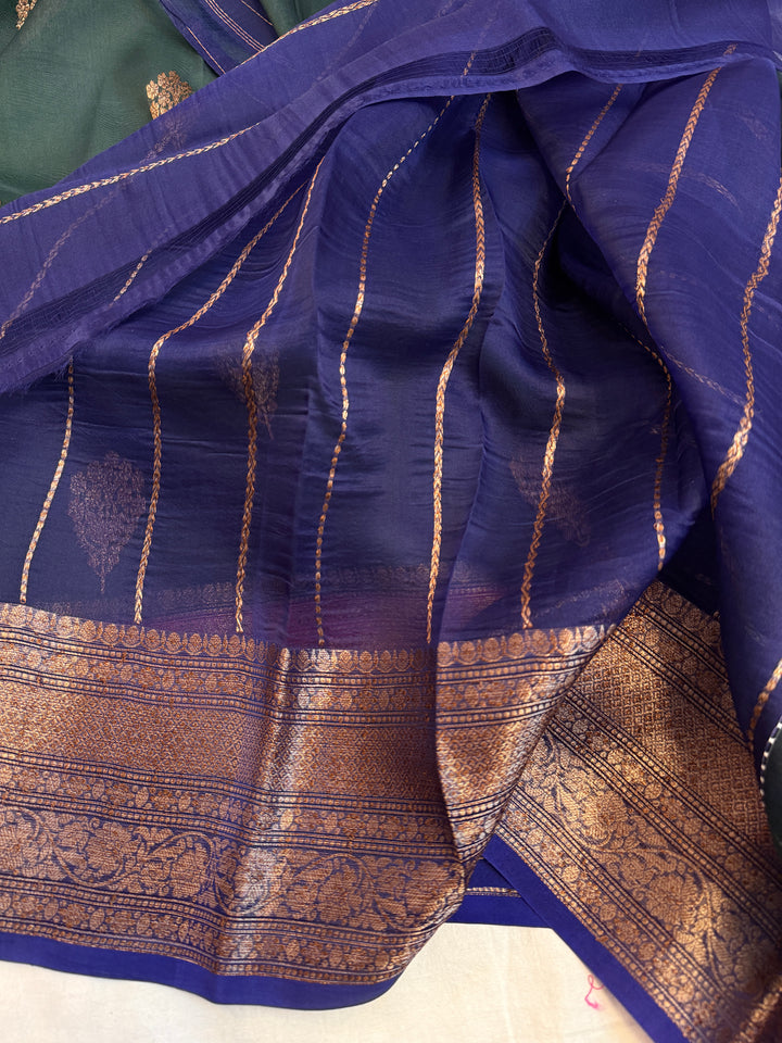 Bottle Green Pure Kora Silk Handloom Banarasi Saree