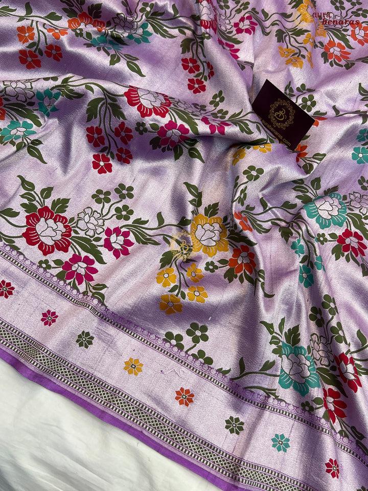 Lavender Tussar Georgette Banarasi Saree with Tilfi Meenakari