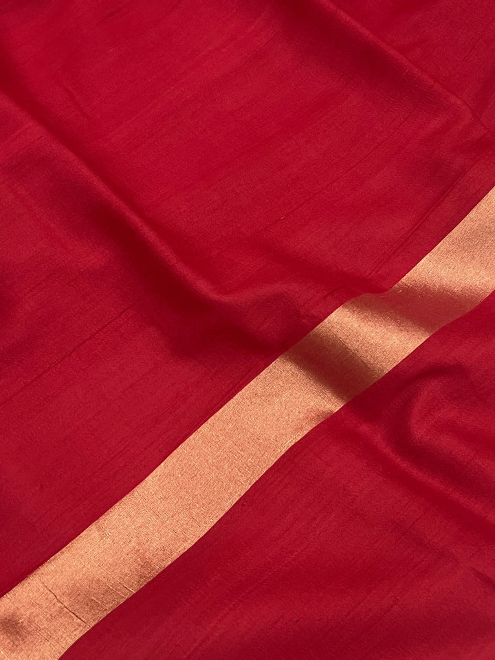 Red Pure Tussar Silk Handloom Banarasi Saree