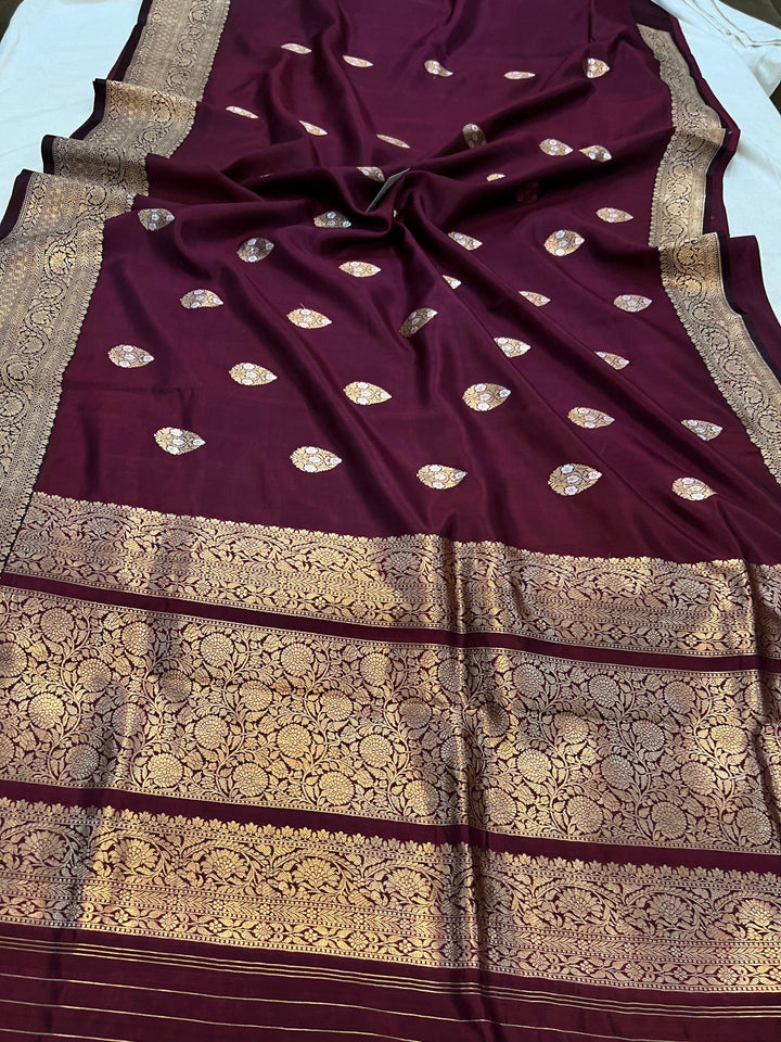 Deep Maroon Pure Banarasi Handloom Silk Saree