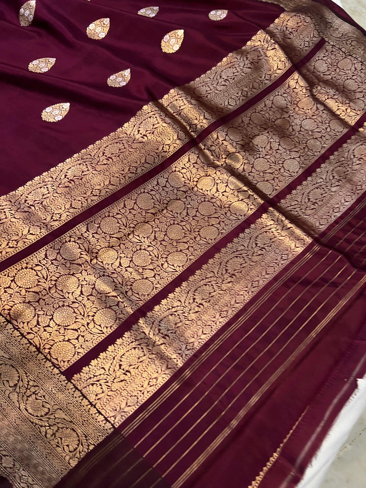 Deep Maroon Pure Banarasi Handloom Silk Saree