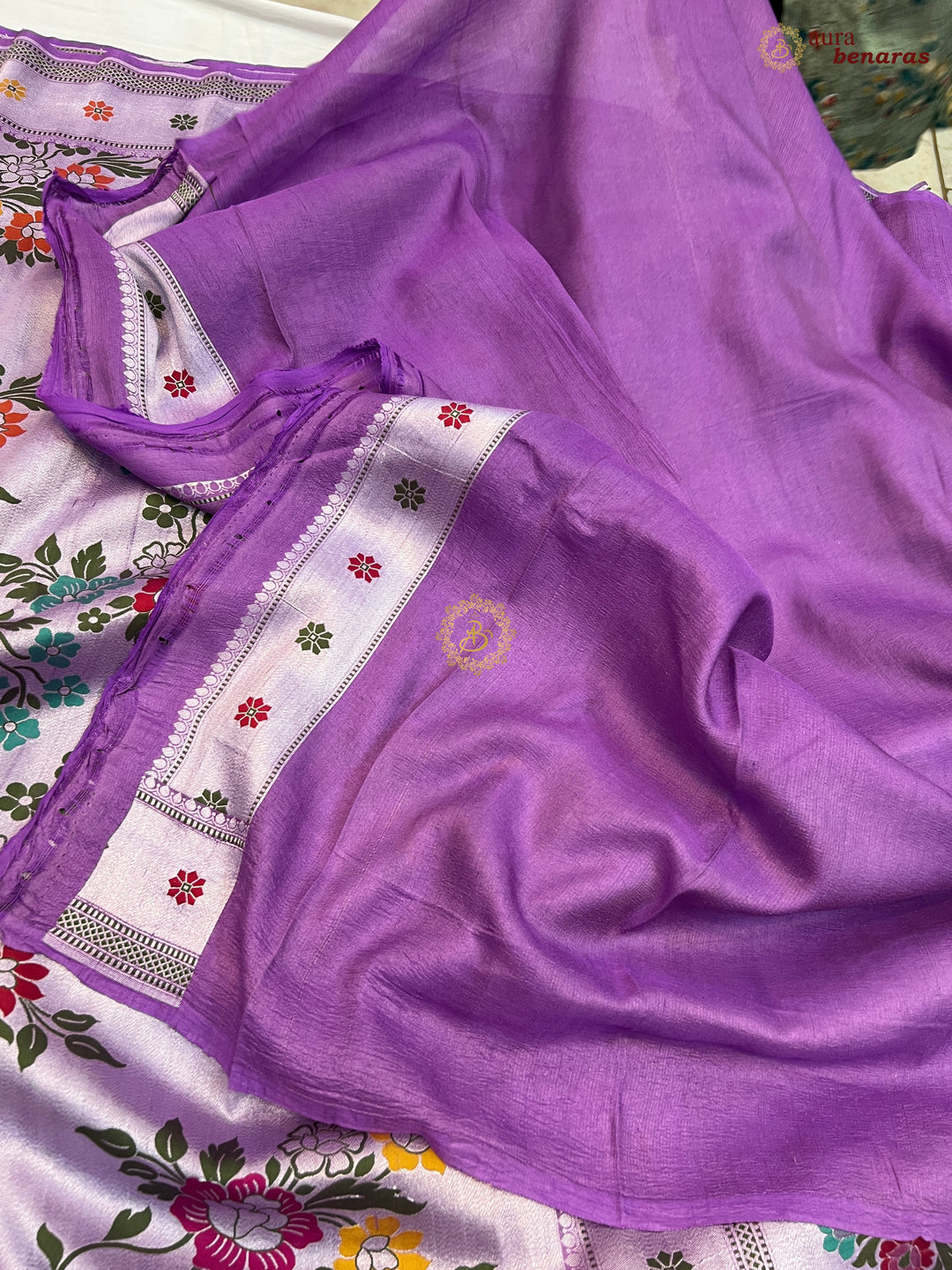 Lavender Tussar Georgette Banarasi Saree with Tilfi Meenakari