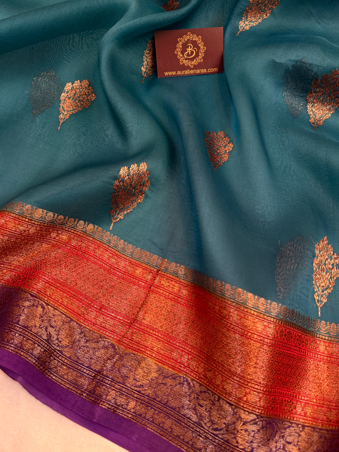Rama Blue Pure Kora Silk Handloom Banarasi Saree
