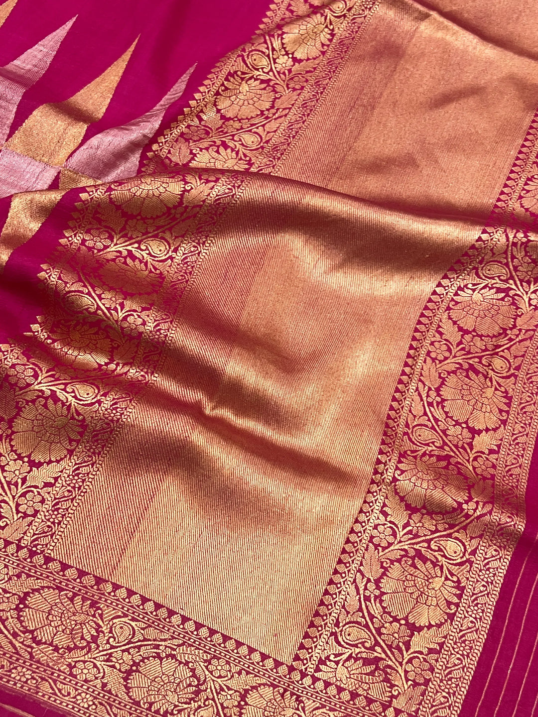 Rani Pink Pure Tussar Silk Handloom Banarasi Saree