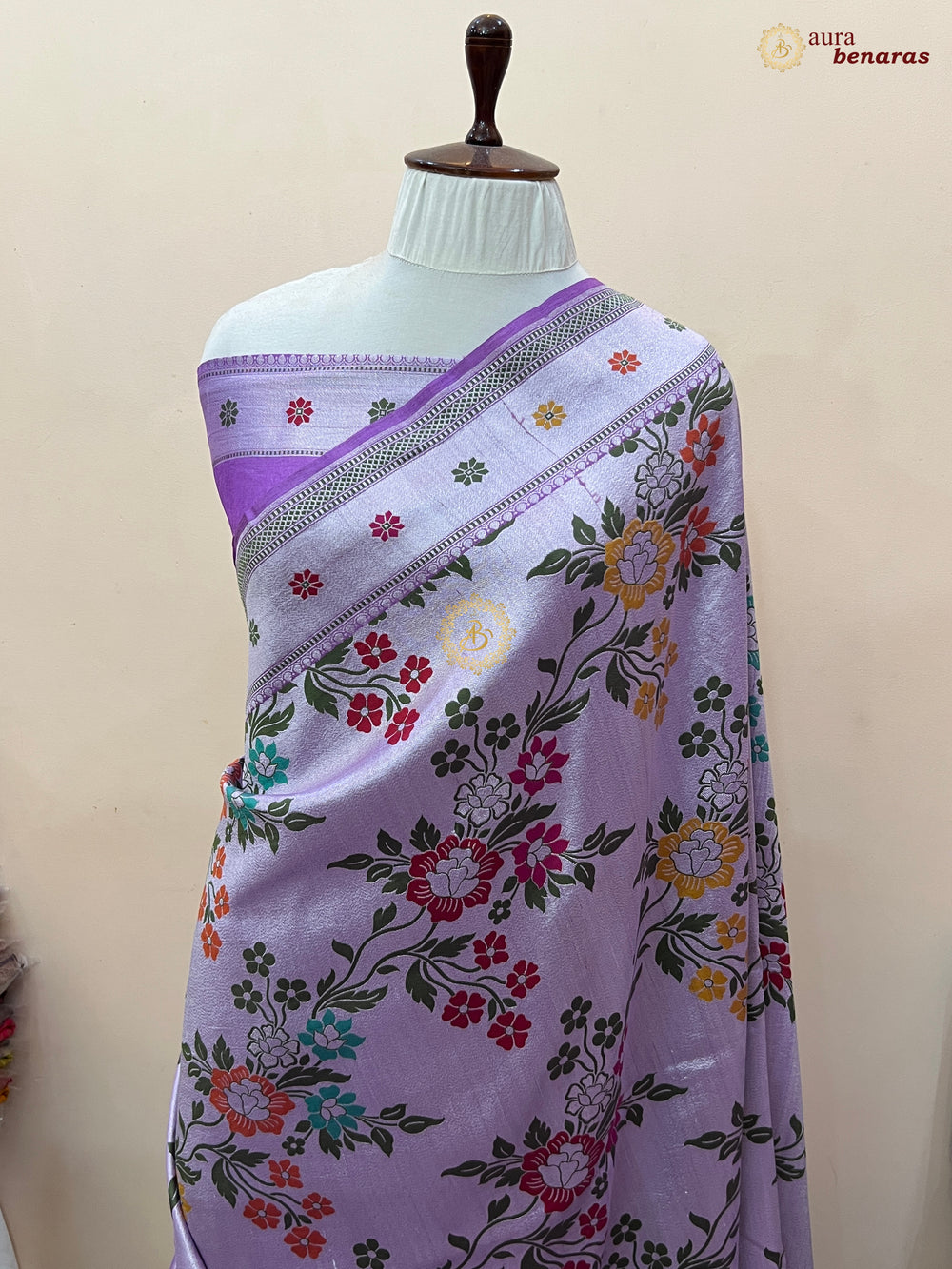 Lavender Tussar Georgette Banarasi Saree with Tilfi Meenakari
