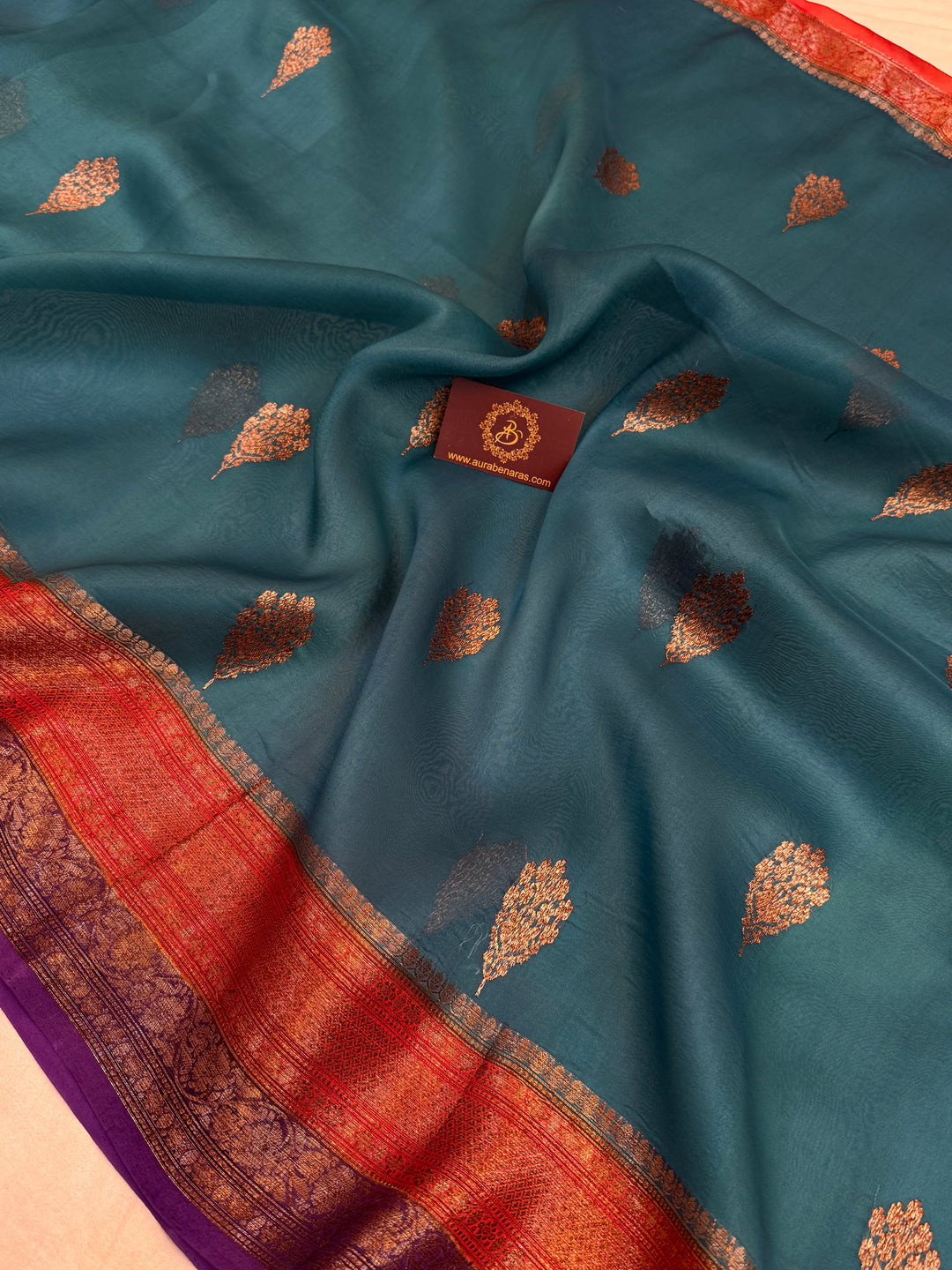 Rama Blue Pure Kora Silk Handloom Banarasi Saree