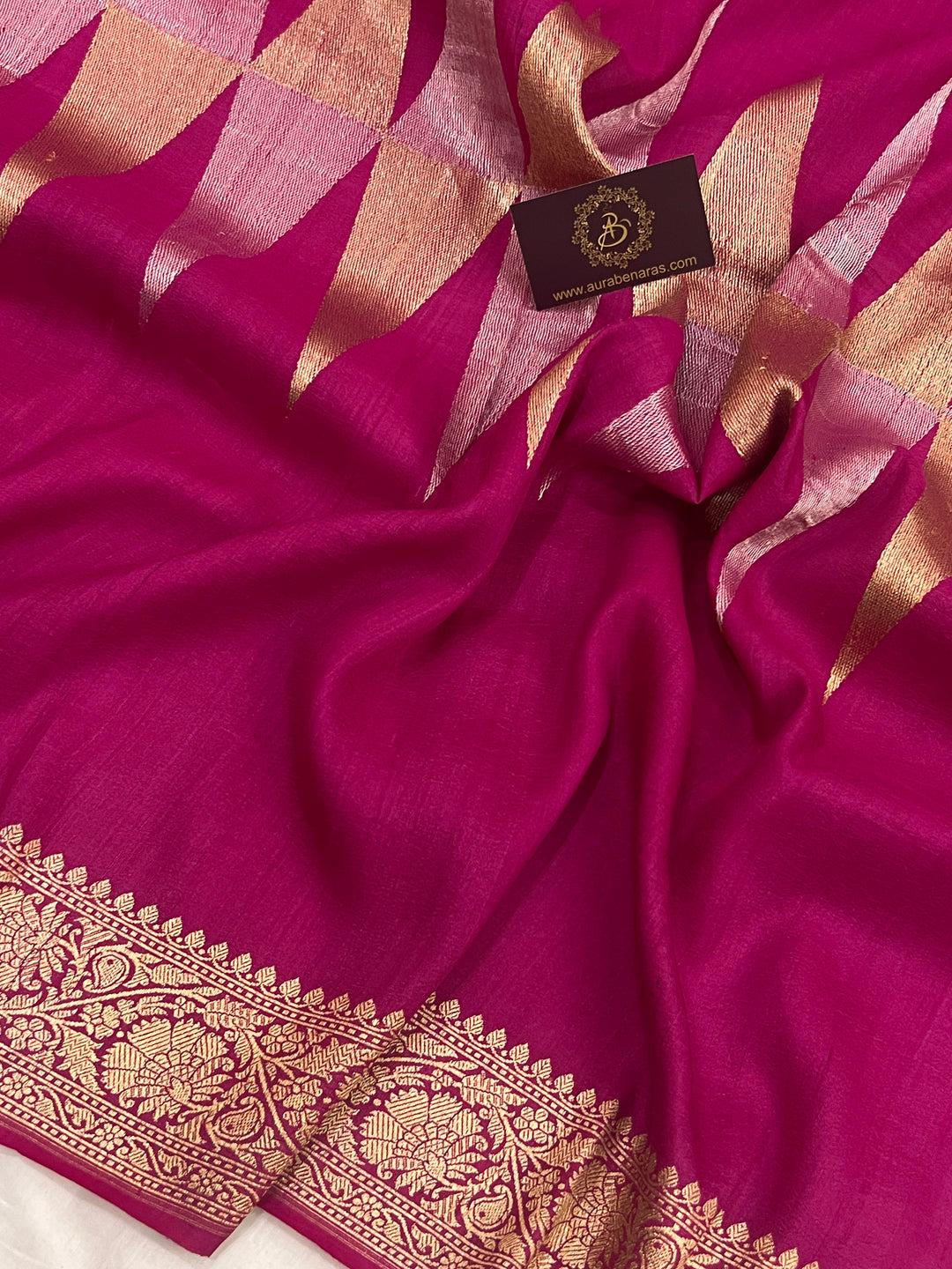 Rani Pink Pure Tussar Silk Handloom Banarasi Saree