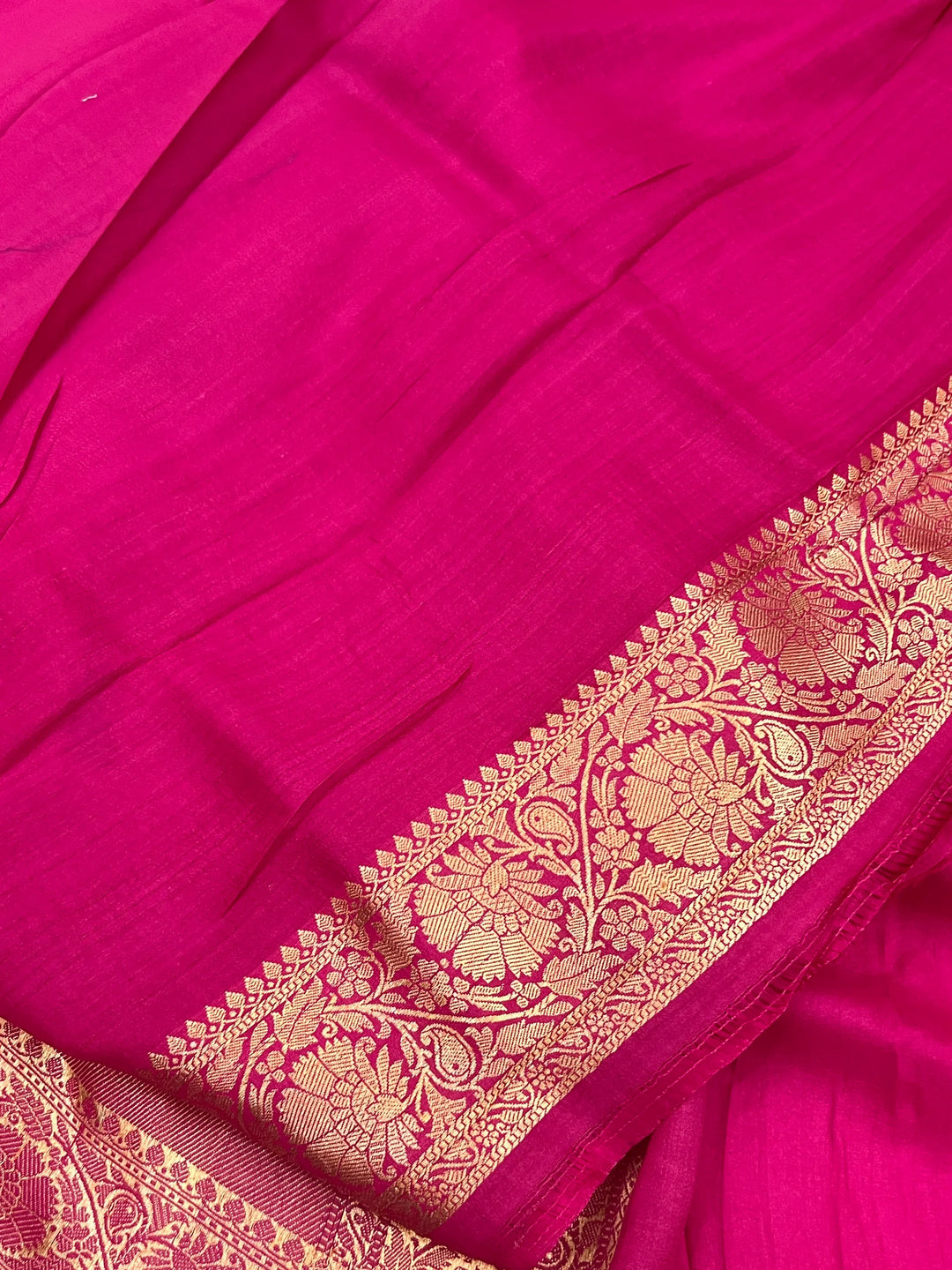 Rani Pink Pure Tussar Silk Handloom Banarasi Saree