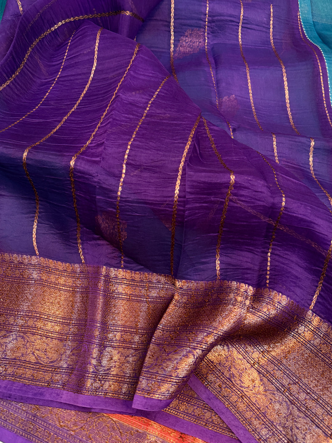 Rama Blue Pure Kora Silk Handloom Banarasi Saree