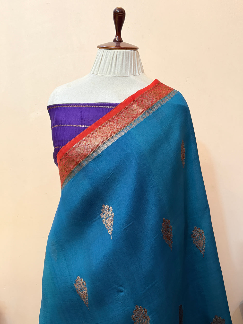 Rama Blue Pure Kora Silk Handloom Banarasi Saree