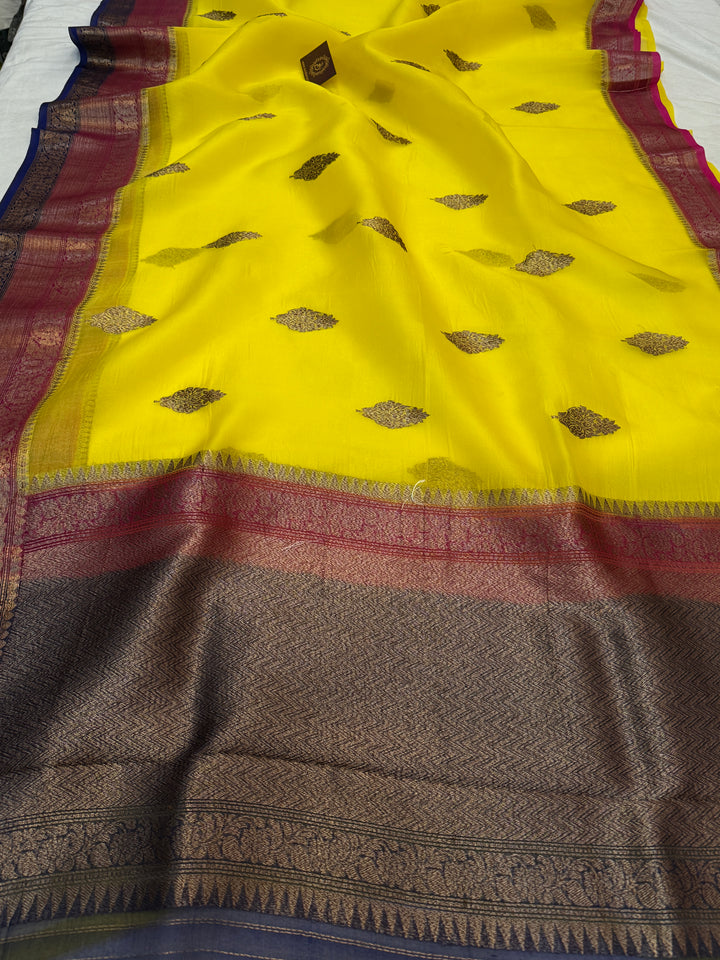 Yellow Pure Kora Silk Handloom Banarasi Saree