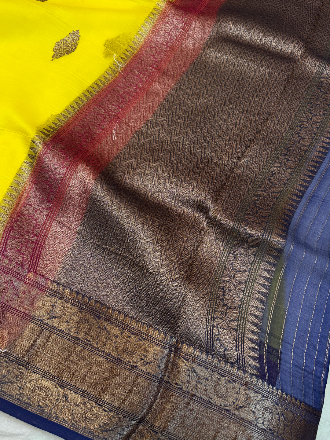Yellow Pure Kora Silk Handloom Banarasi Saree