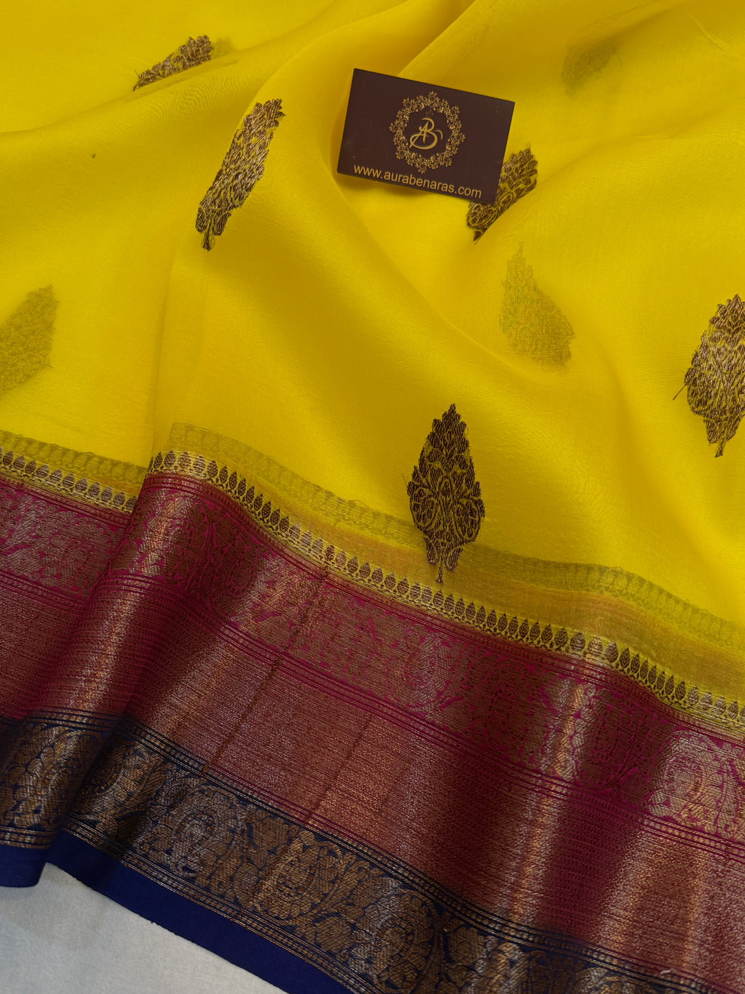 Yellow Pure Kora Silk Handloom Banarasi Saree