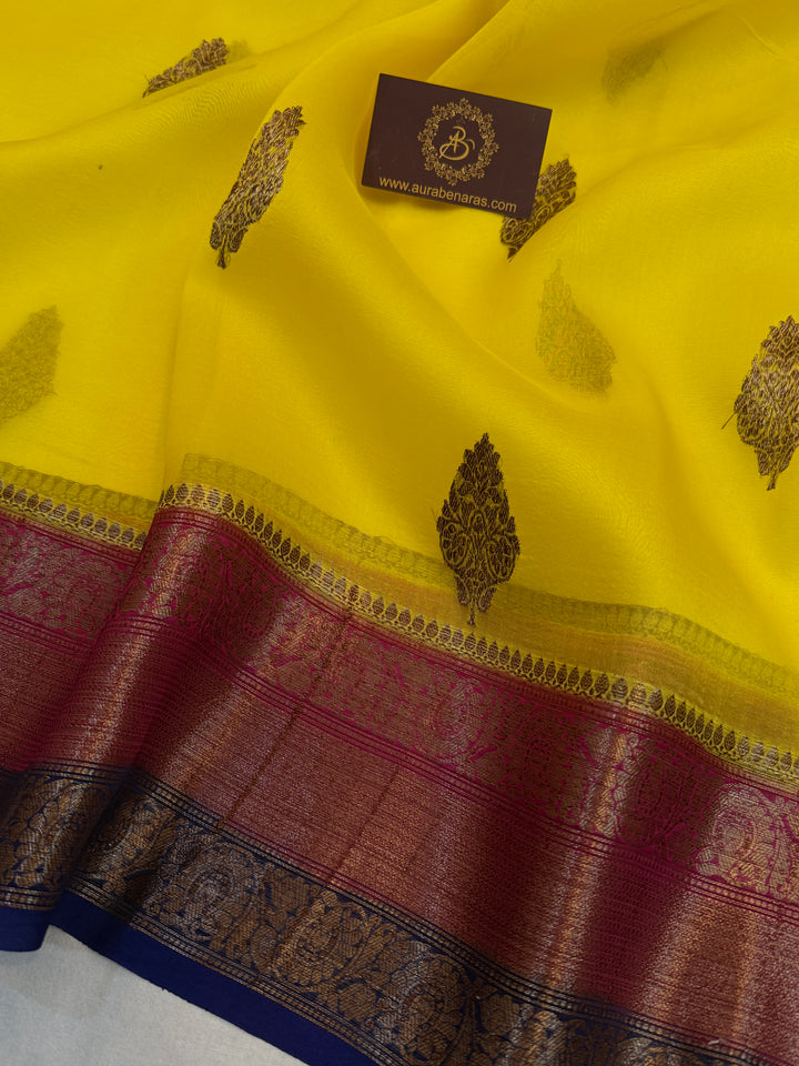 Yellow Pure Kora Silk Handloom Banarasi Saree