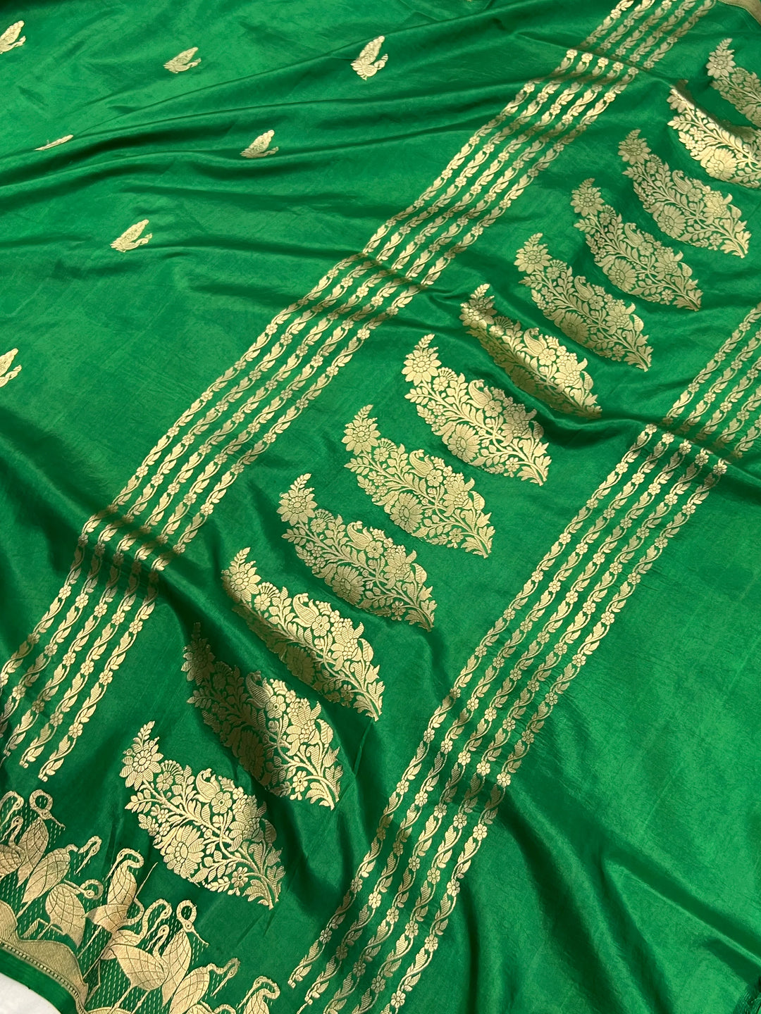 Bottle Green Pure Katan Silk Handloom Banarasi Saree