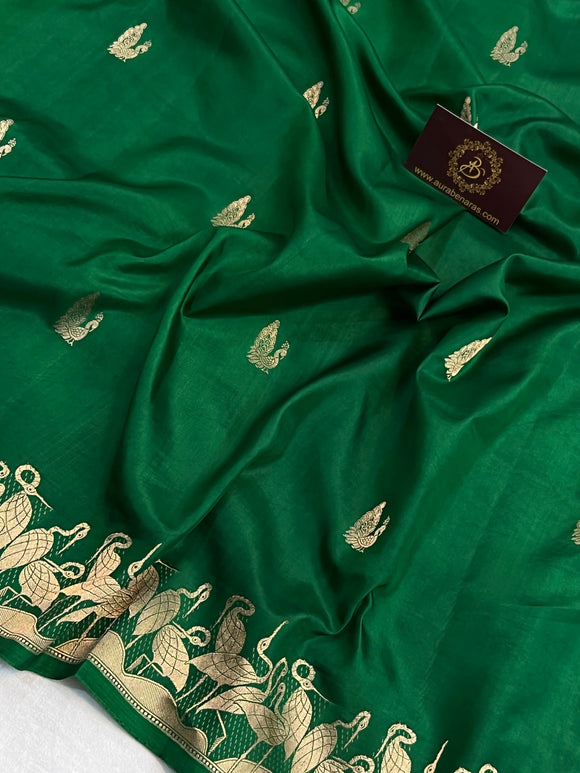 Bottle Green Pure Katan Silk Handloom Banarasi Saree