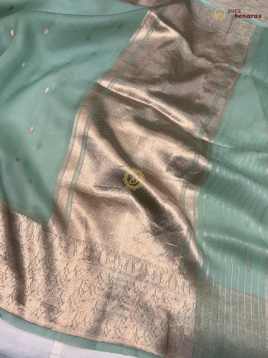 Sage Green Pure Kora Silk Handloom Banarasi Saree