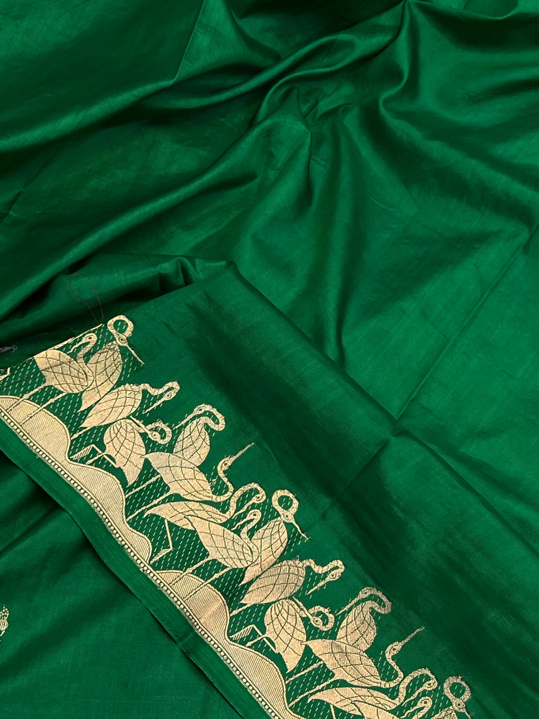 Bottle Green Pure Katan Silk Handloom Banarasi Saree