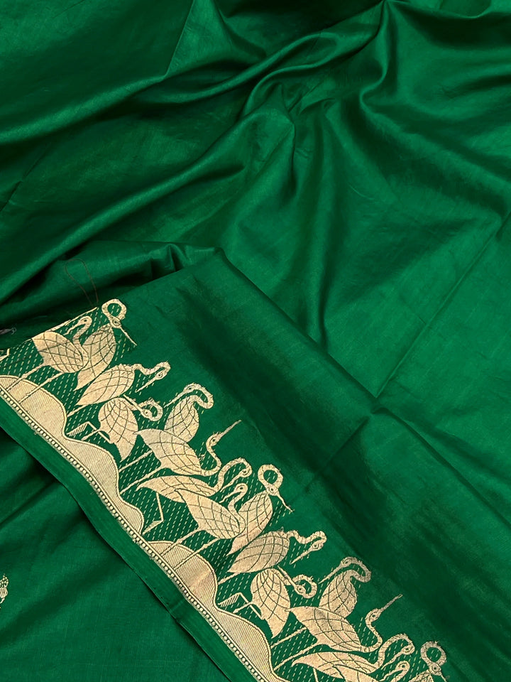 Bottle Green Pure Katan Silk Handloom Banarasi Saree