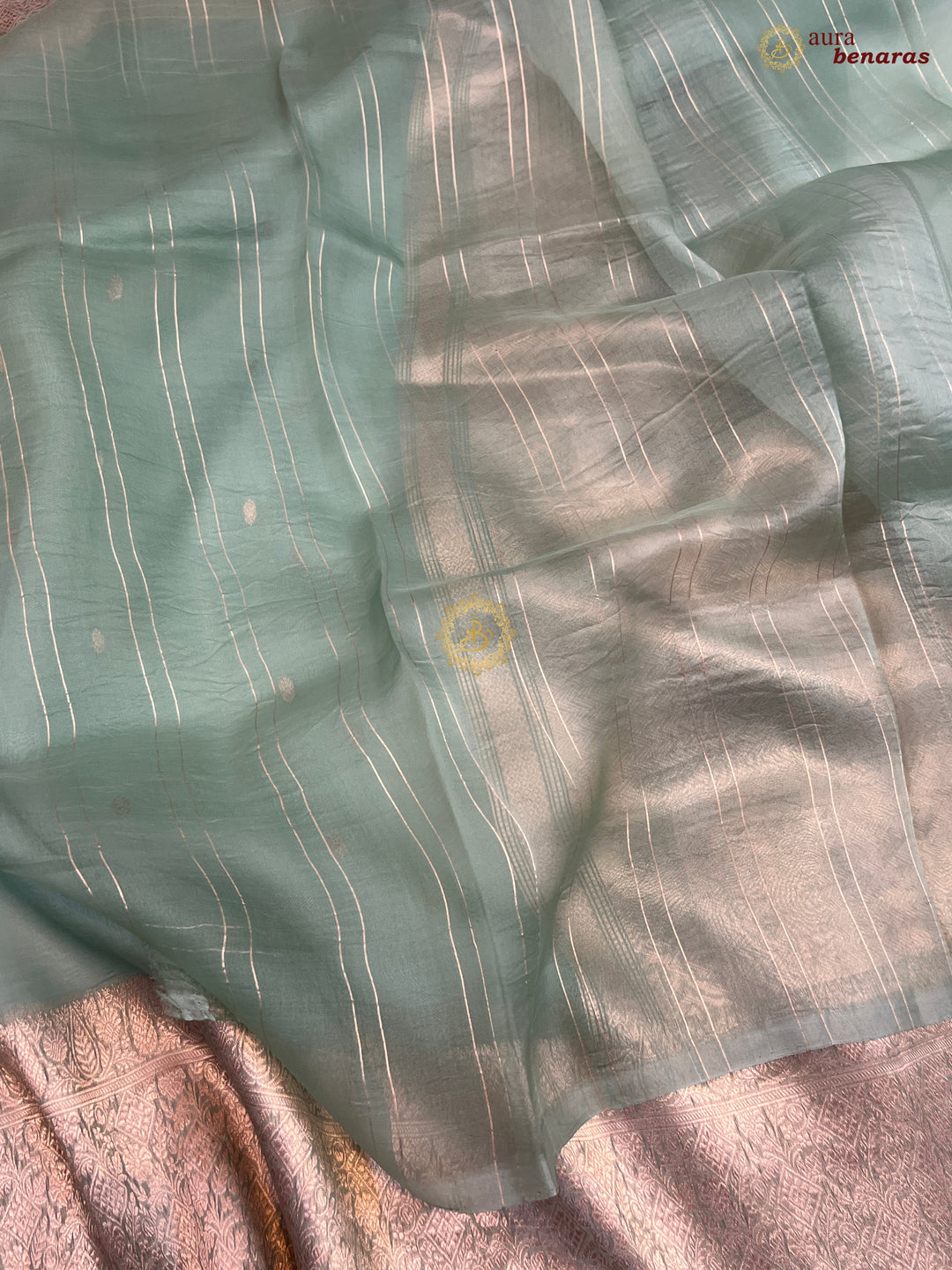 Sage Green Pure Kora Silk Handloom Banarasi Saree